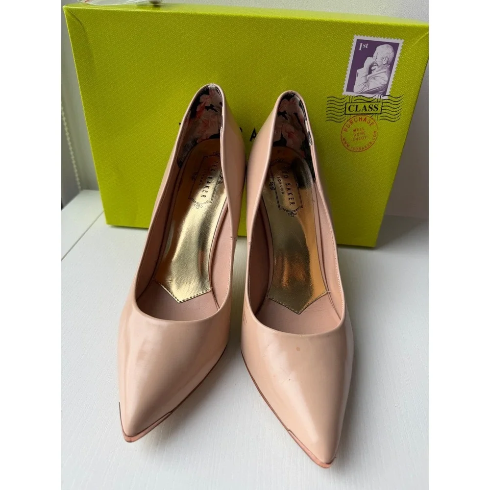Ted Baker Nude Pointed Toe Pumps Rose Gold Heel EU 39 US 8